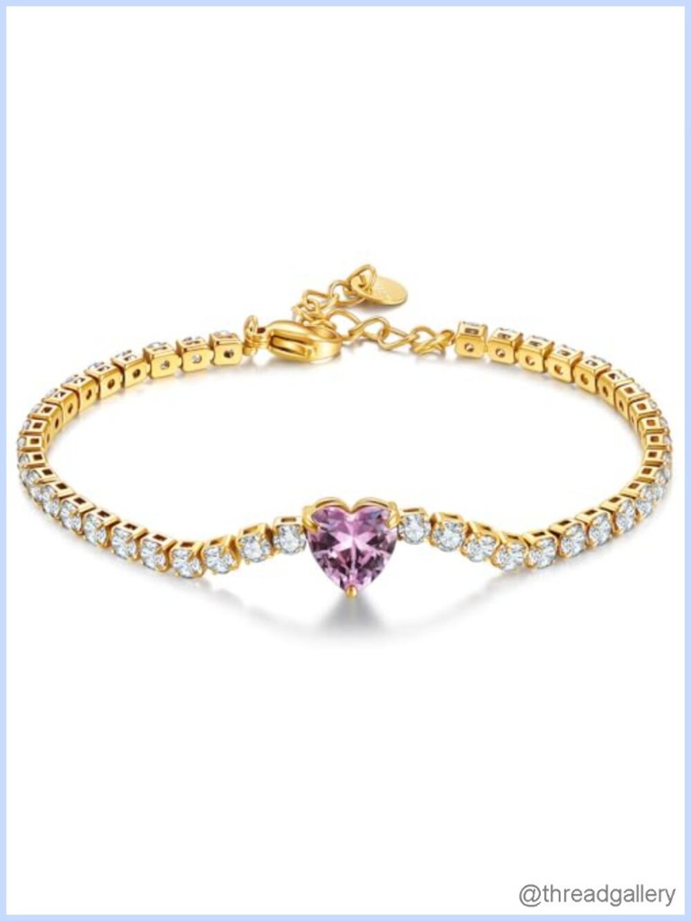 CZ Tennis Bracelet Stainless Steel Birthstone Heart Square Adjustable